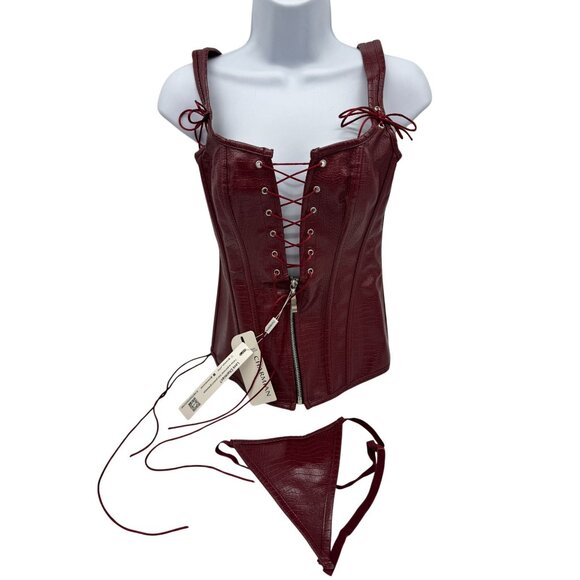 Charmian Womens Irresistible Fashion Corset Thong Matching Set Sz S Red Croc NWT - Picture 2 of 13
